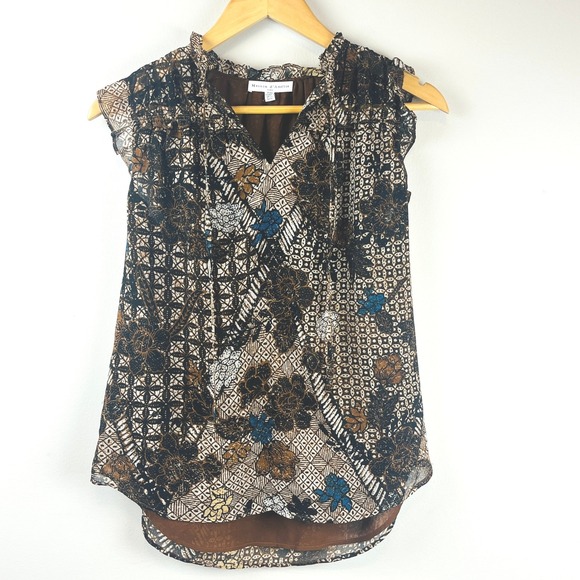 Maison D'Amélie Tops - Maison D'Amelie Brown Sleeveless Floral Ruffle Top XS